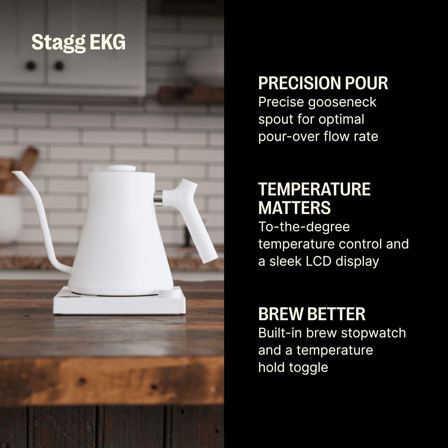 Fellow Stagg EKG Electric Gooseneck Kettle - Pour-Over Coffee and Tea Kettle - Stainless Steel Kettle Water Boiler - Quick Heating Electric Kettles for Boiling Water - Matte White