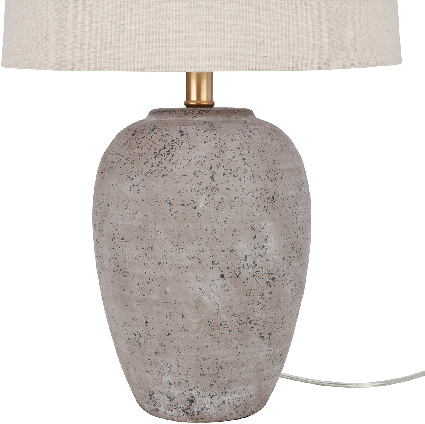 Nourison 23" Rustic Brown with Gray Undertones Ceramic Pot Table Lamp for Bedroom, Living Room, Dining Room, Office, with Beige Shade