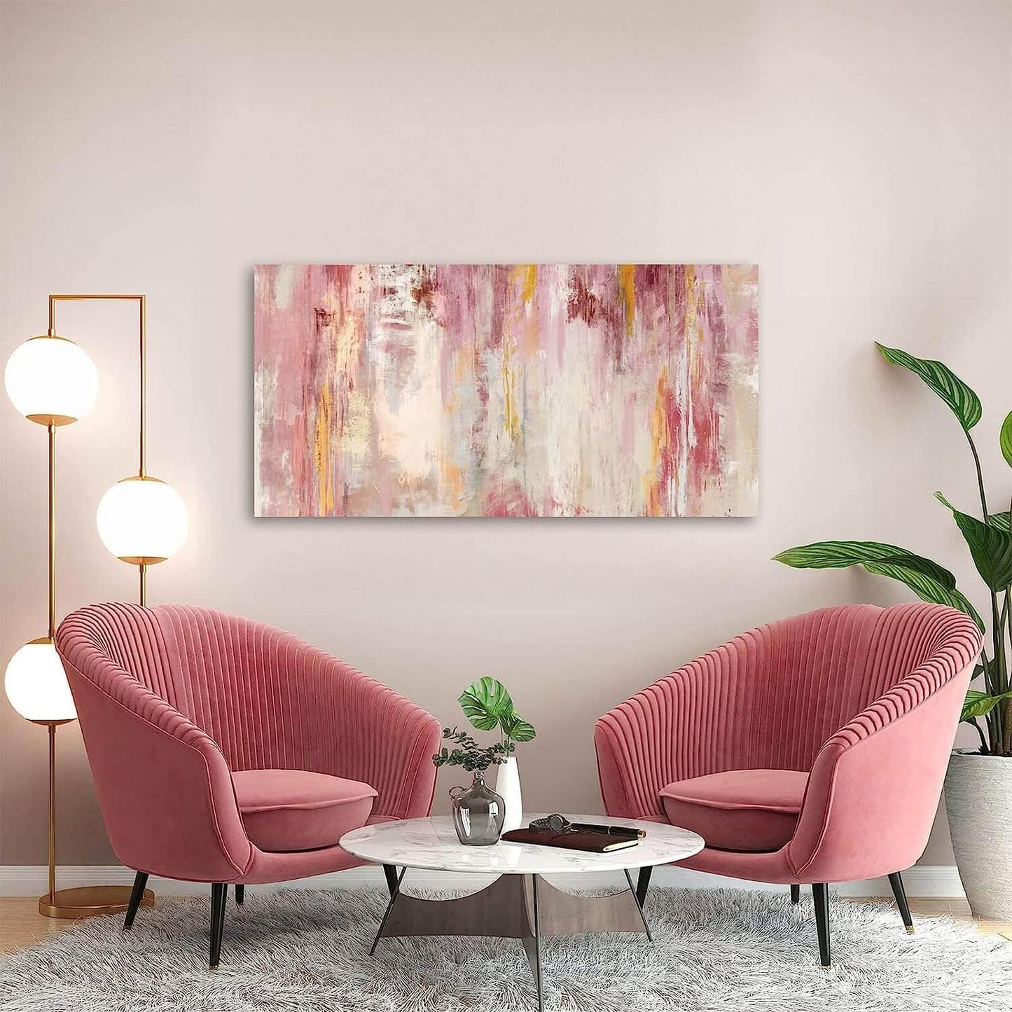 Kureful Abstract Wall Art Large Wall Decor Pink Artwork 20"x 40" Pictures Gold Paintings for Bedroom Living Room Office Canvas Prints