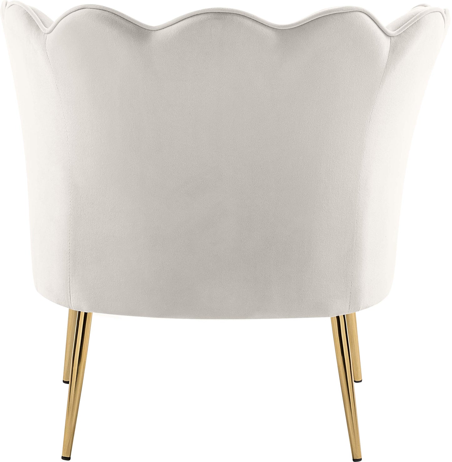 Meridian Furniture Jester Collection Modern | Contemporary Velvet Upholstered Accent Chair with Deep Channel Tufted Back and Sturdy Gold Iron Legs, 29" W x 29" D x 29.5" H, Cream