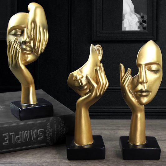 prosfalt 3 Pcs Thinker Statue,Modern Home Resin Sculptures,Collectible Figurines for Home Office Bookshelf Desktop Decor(Golden)