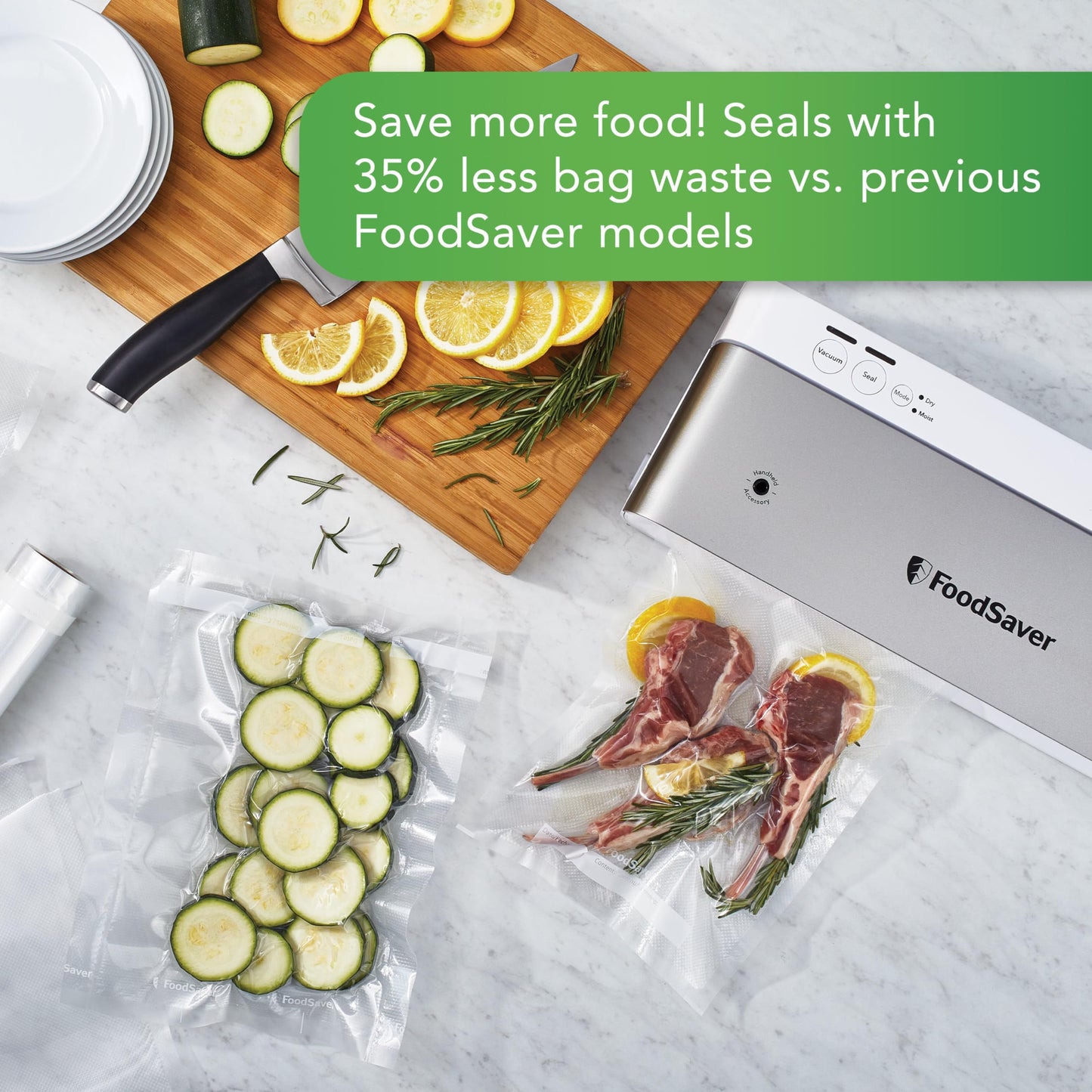 FoodSaver Compact Vacuum Sealer Machine with Airtight Bags and Roll - Ideal for Sous Vide and Airtight Food Storage, White