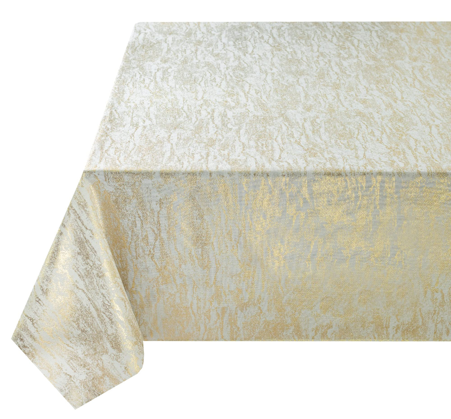 Benson Mills Metals Metallic Foil Printed Fabric Table Cloth, Holiday, Winter, and Christmas Tablecloth (60" x 84" Rectangular, Ivory-Gold)