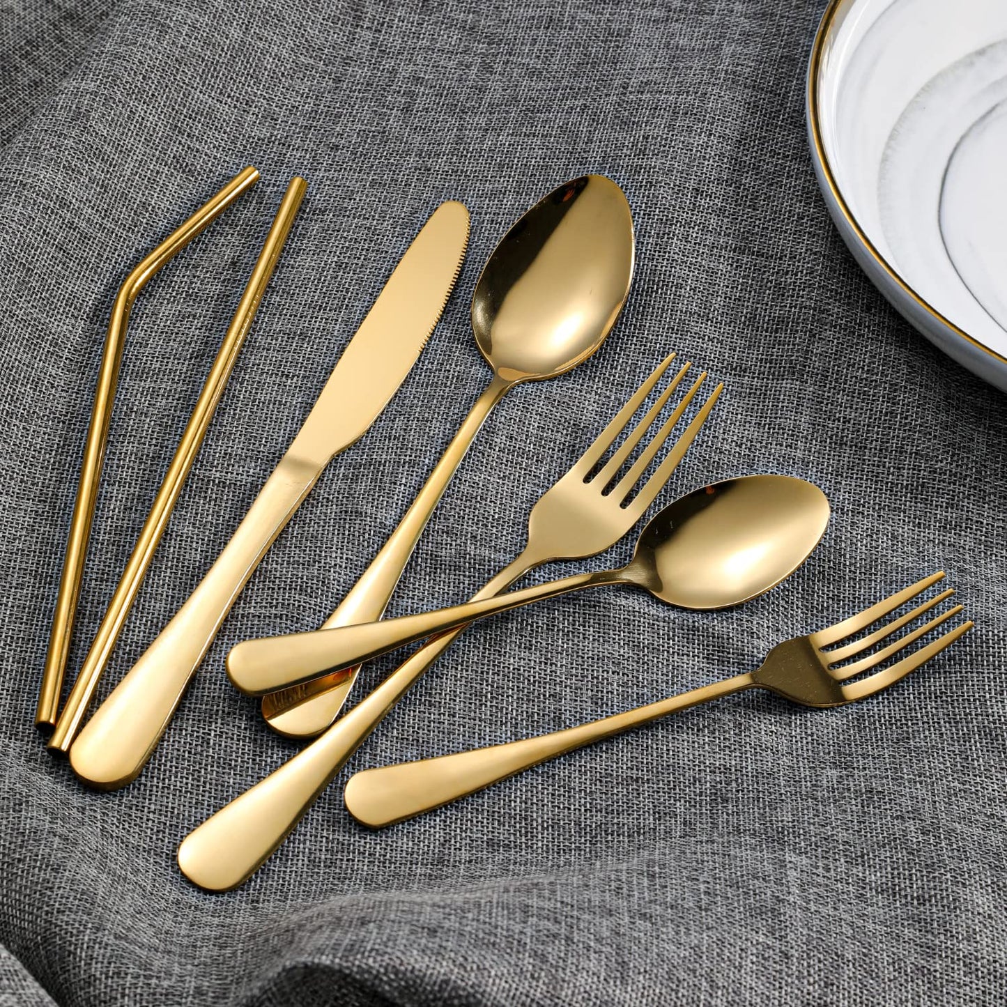 Gutuwellea 84 Pieces Gold Silverware Service for 12 Flatware Set Stainless Steel Utensils Cutlery Set Dishwasher Safe Flatware (Gold, 84)