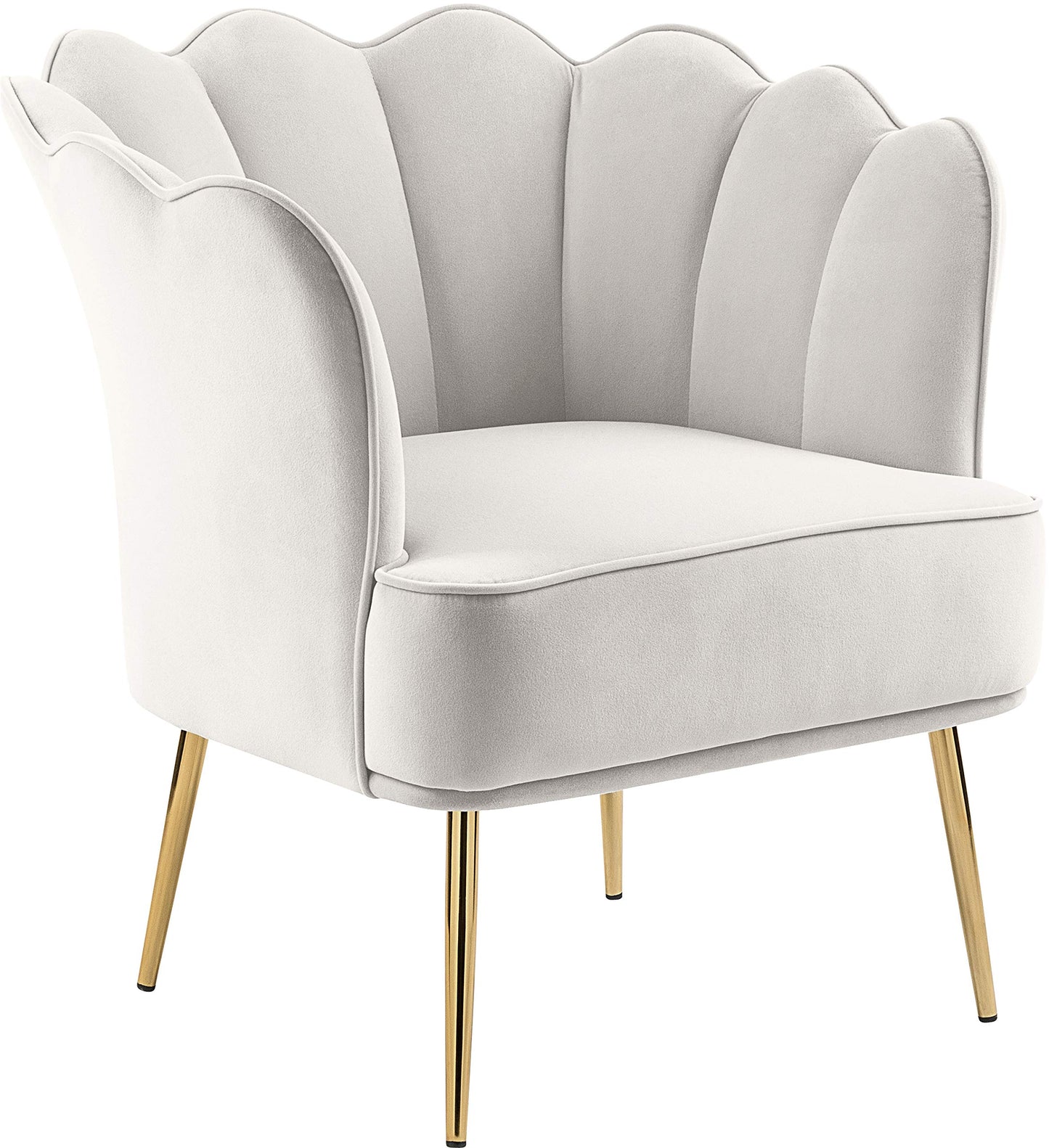 Meridian Furniture Jester Collection Modern | Contemporary Velvet Upholstered Accent Chair with Deep Channel Tufted Back and Sturdy Gold Iron Legs, 29" W x 29" D x 29.5" H, Cream