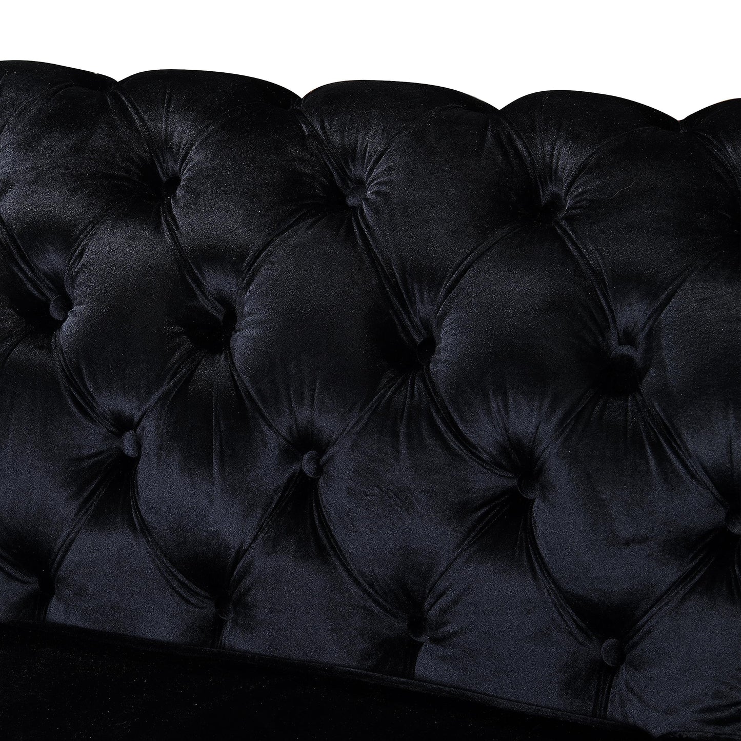 Velvet Luxury Chesterfield Sofa Set, 84 Inches Tufted 3 Seat Couch with Gold Stainless for Living Room, Black Fabric